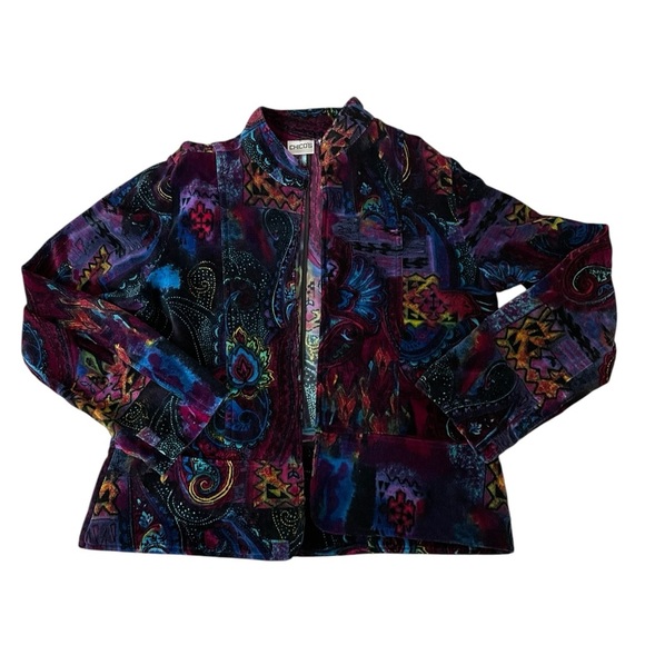 Chico's Jacket Womens Red Paisley Open Front Long Sleeve Blazer Ladies Size 2/M - Picture 2 of 8